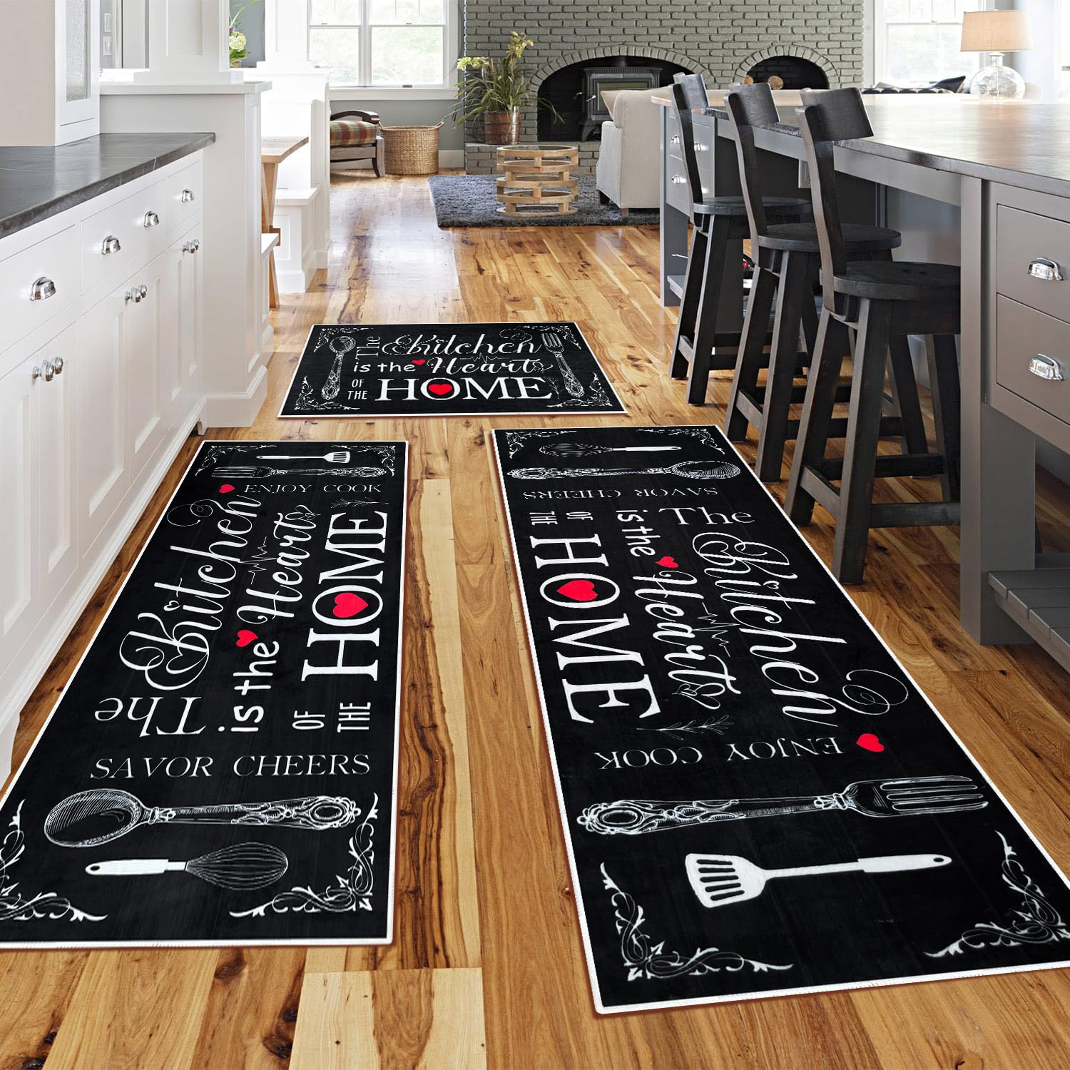 Farmhouse Kitchen Rugs 3 Piece Set, Washable Non-Slip Home Decor Rugs and Mats, Rustic Runner Carpets for Kitchen Counter, Laundry Rooms and Hallways