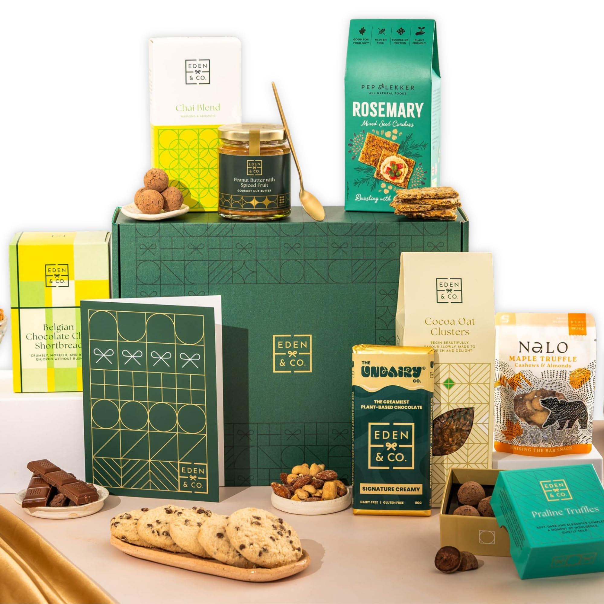 Luxury Vegan Gift Hamper Basket, Luxury Gourmet Gifts for Women, Men, Couples, with Vegan Chocolate by EDEN & CO