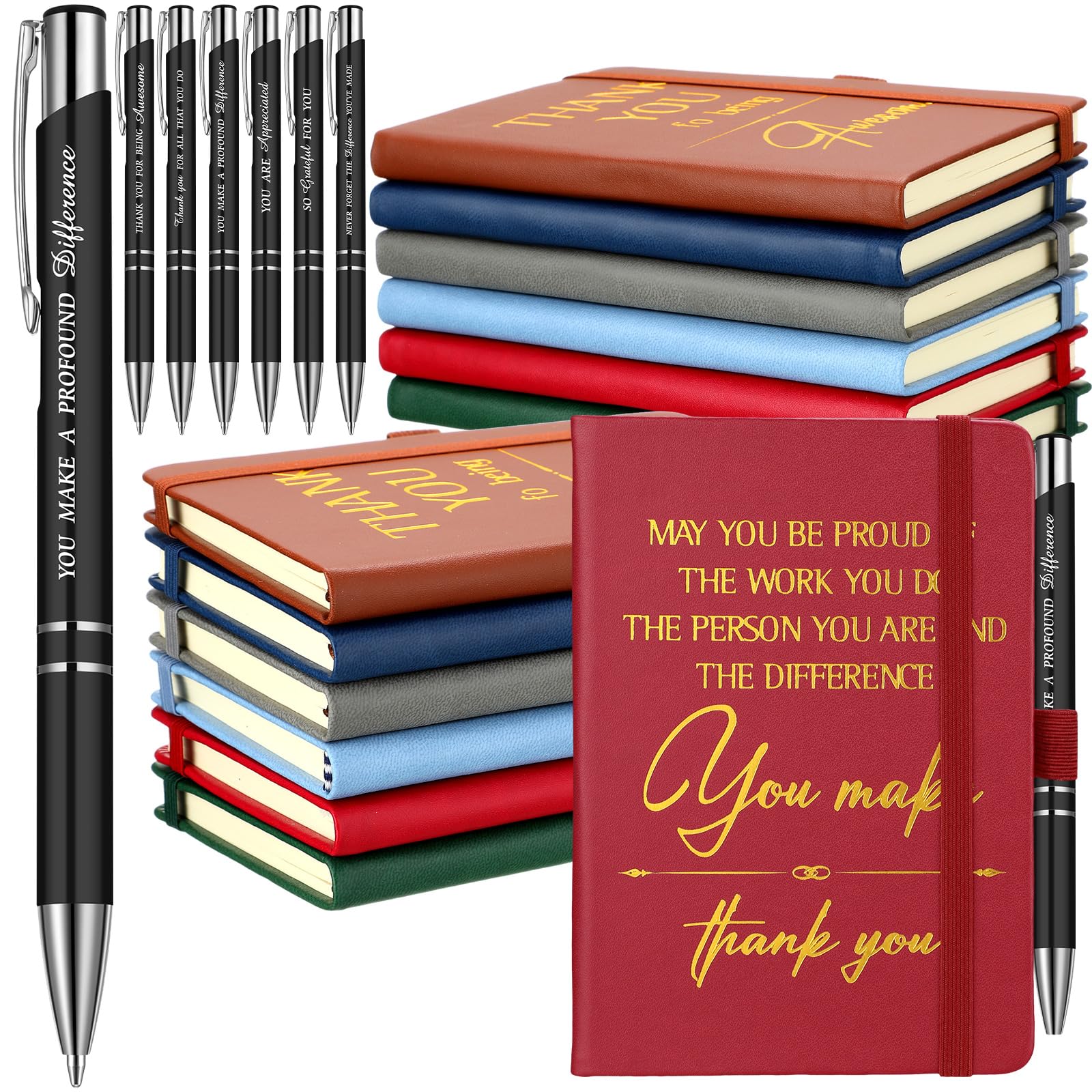 Sinmoe 12 Pcs Inspirational A6 Notebooks and 12 Pcs Inspirational Pens Motivational Lined Small Notebooks Pocket Journal Notepads with Inspirational Quotes Ballpoint Pen for Diary (Thankful)