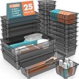 25 PCS Plastic Drawer Organizer Set, 4-Size Versatile Organizer Trays & storage Bins for Makeup, Jewelry, and Gadgets in Bathroom, Bedroom and Office,Clear Black