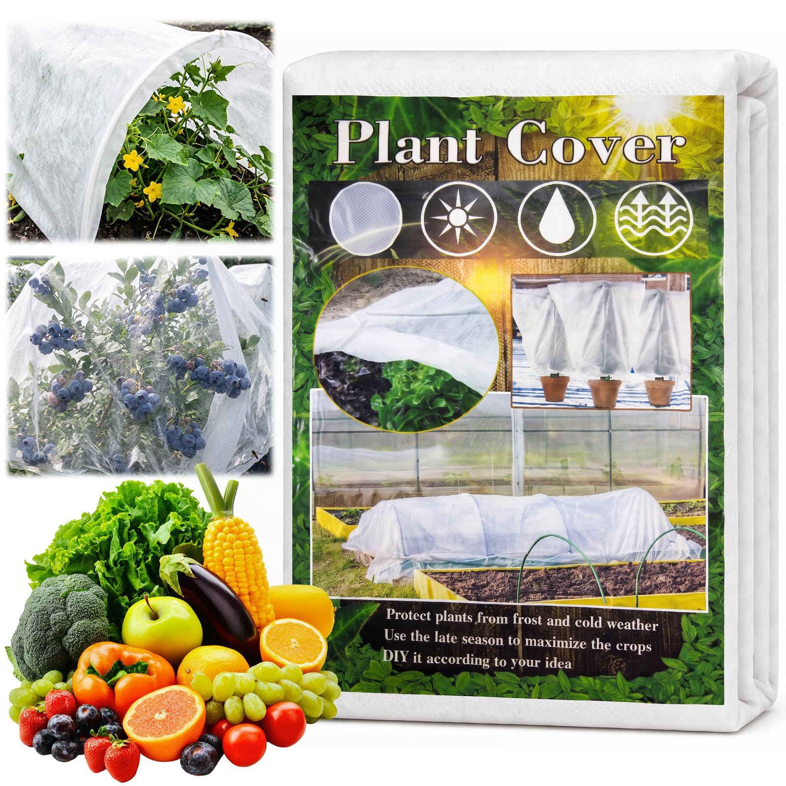 UNIFAMILY Garden Plant Fleece Frost Protection, Breathable Horticultural Fleece 1.5m x 5m, Non Woven Garden Plant Fleece Cover for Outdoor Plants Winter Plant Protection Fabric
