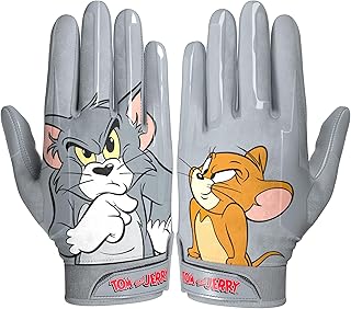 Phenom Elite Tom and Jerry Football Gloves – VPS1 | Grey | Lightweight, Super Sticky Receiver Gloves for Adults & Kids