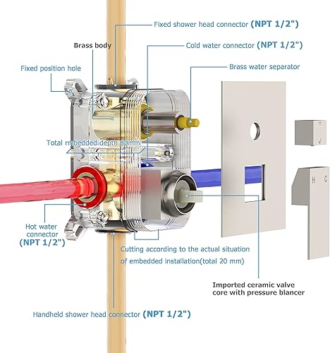 Miniatura 4 de Sistema de ducha, juego de grifo de ducha para baño con cabezal de ducha de lluvia de 12 pulgadas y juego combinado de mano, juegos completos de