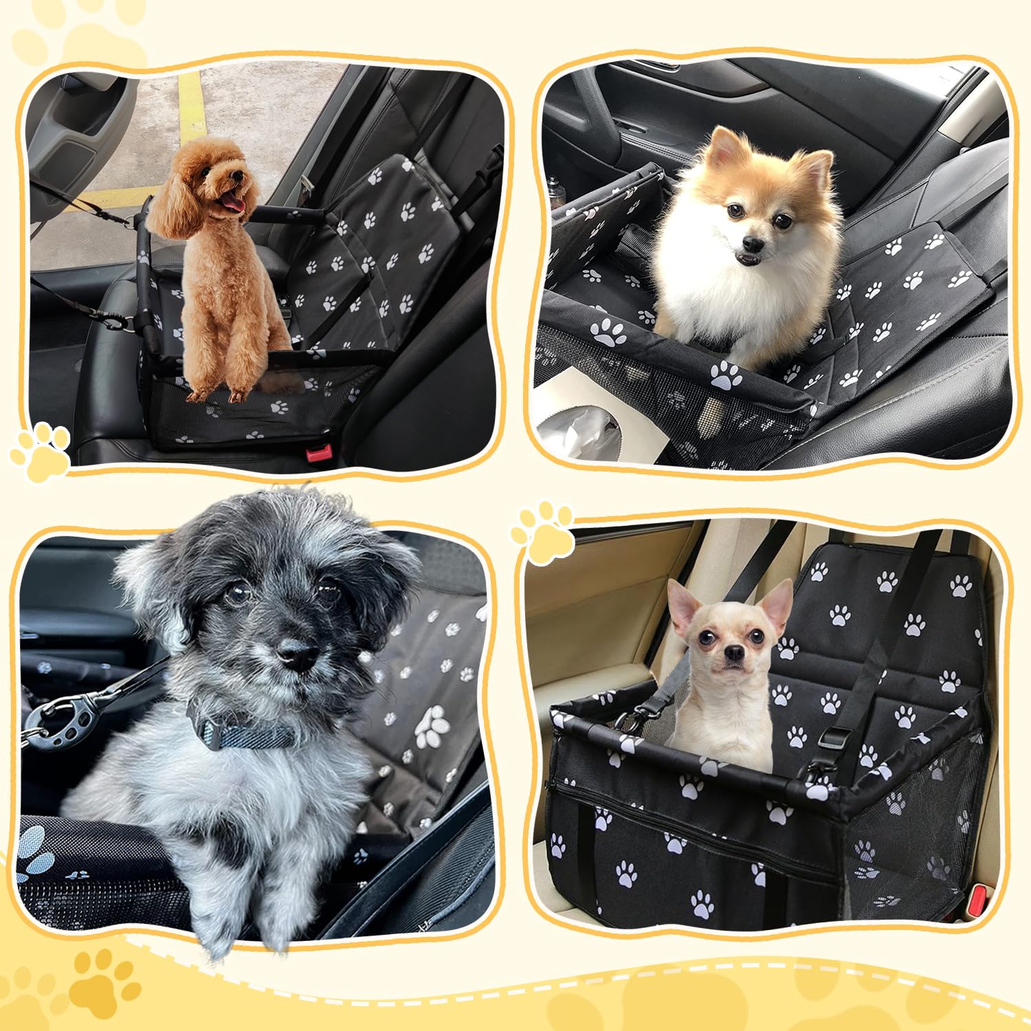 Flagest Panier Chien Voiture Pliable - Siège Auto Chien au Fixation par Crochets Réglables, Respirant et Lavable, Jusqu'à 10 kg