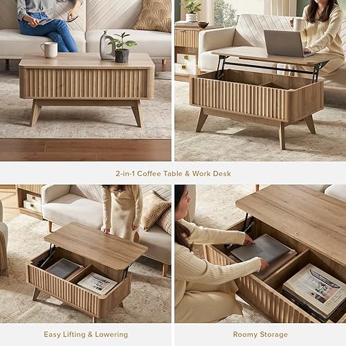 Miniatura 5 de Mopio - Mesa de centro Brooklyn, mesas de centro con parte superior elevada para sala de estar, de mediados de siglo, mesa central de estilo moderno