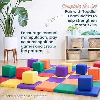 ECR4Kids SoftZone Patchwork Activity Folding Play Mat, 58in Square, Baby Essentials, Assorted