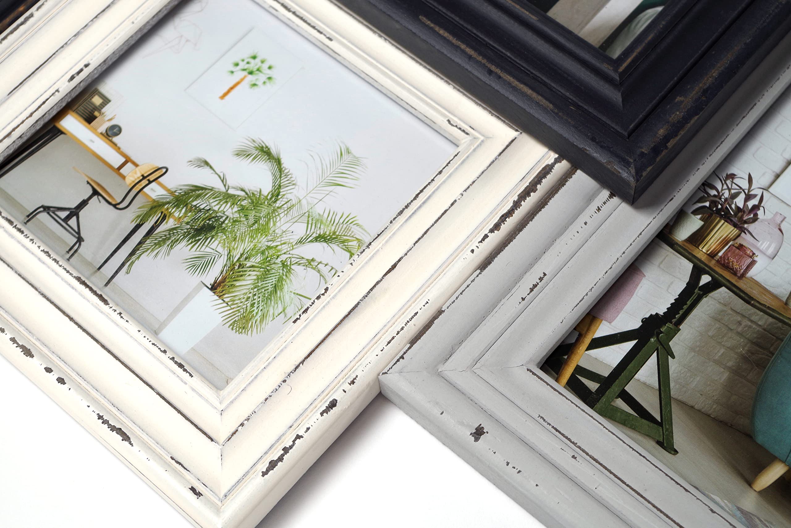 Kobolo Bilderrahmen-Collage Holz Nostalgie Creme für 7 Bilder Grau