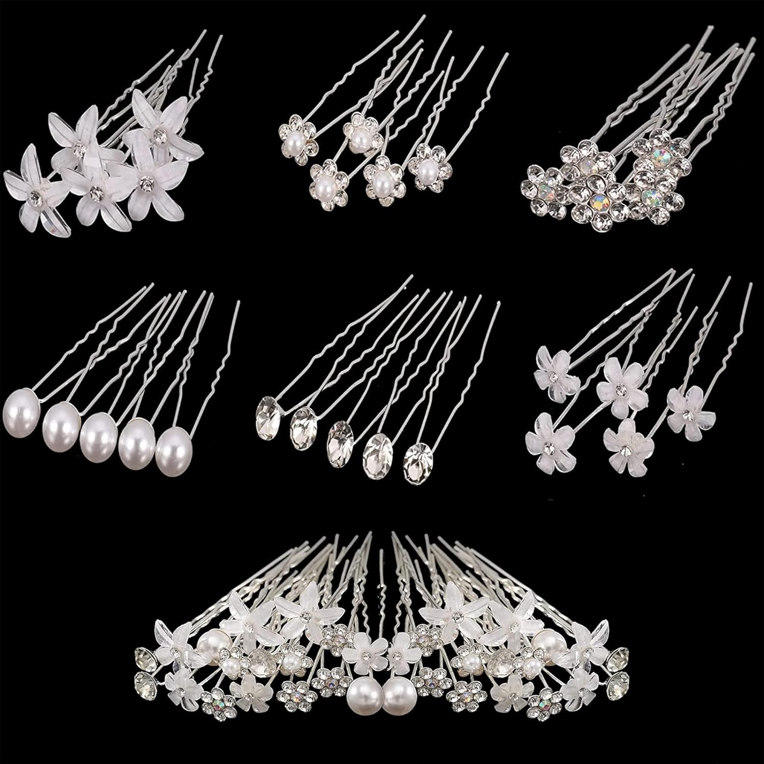 Bridal Hair Pins 30Pcs Crystal Pearl Hair Pins for Women Wedding, U