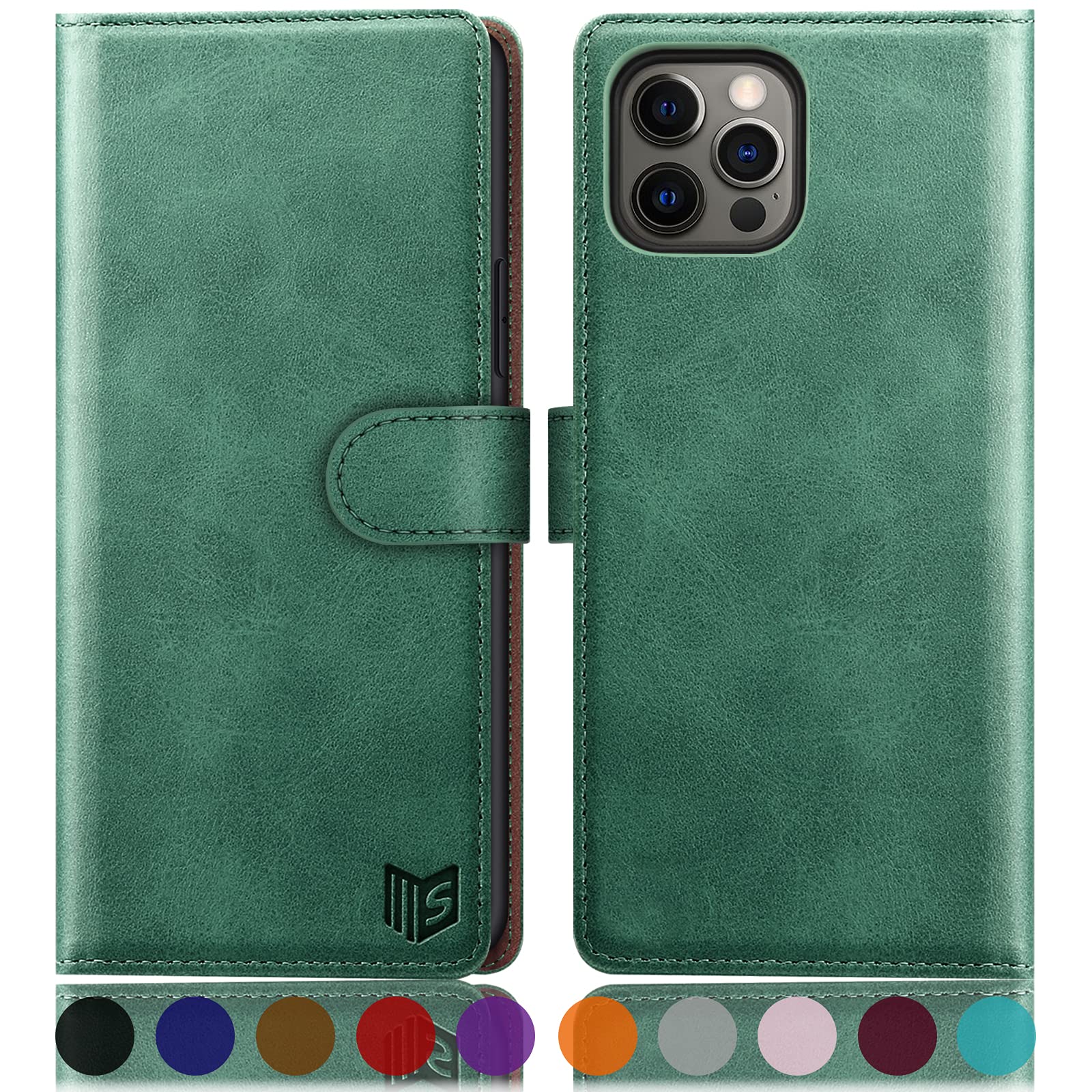 SUANPOT for iPhone 13 Pro Max 6.7 5G with RFID Blocking Wallet case Credit Card Holder,Flip Book PU Leather Phone case Shockproof Cover Cellphone Women Men for Apple 13 Promax case Wallet Sea Green