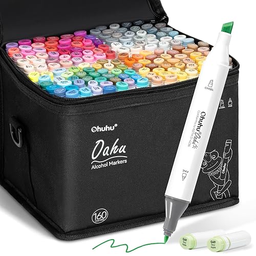 Ohuhu Alcohol Markers - Chisel & Fine Double Tipped Art Marker Set for Artist Illustration Coloring - 160 Colors- Dual Tips- Oahu of Ohuhu Markers