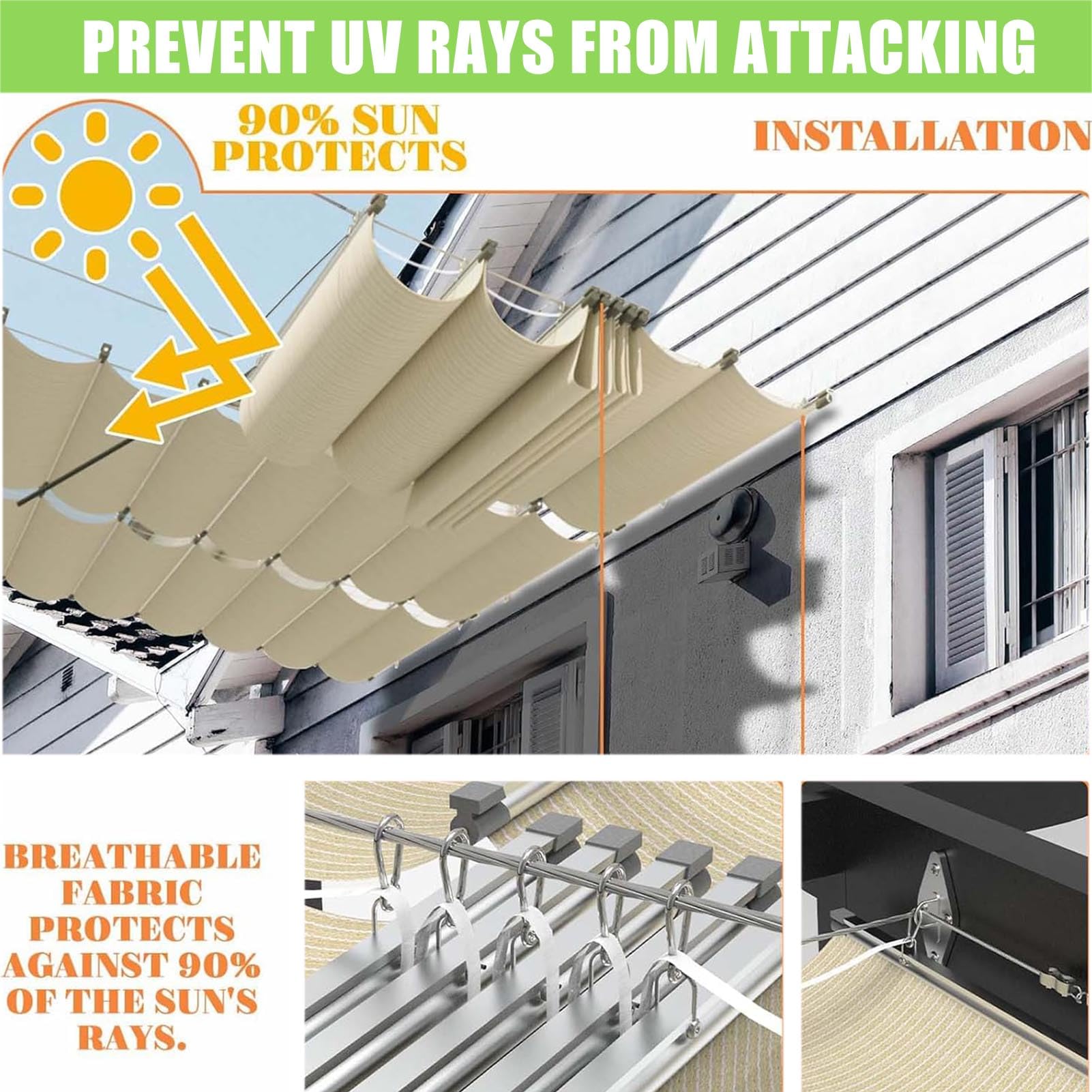 Vela Ombreggiante a Onda Retrattile Tenda a Vela Parasole per Esterno Vele Ombreggianti Impermeabile Telo Parasole con Fune Occhiellato Protezione UV 95% per Giardino Terrazza (Caffè,3x5m(BxL))