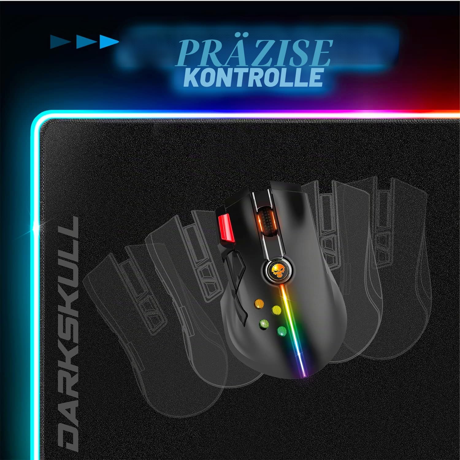 Großes Gaming Mauspad RGB XXXL (900x400 mm) + Hub mit 4 USB Ports inklusive | 12 Hintergrundbeleuchtungsmodi | Rutschfester Gummi Boden | Beleuchtetes LED Ergonomisches Gaming Mouse pad für PC