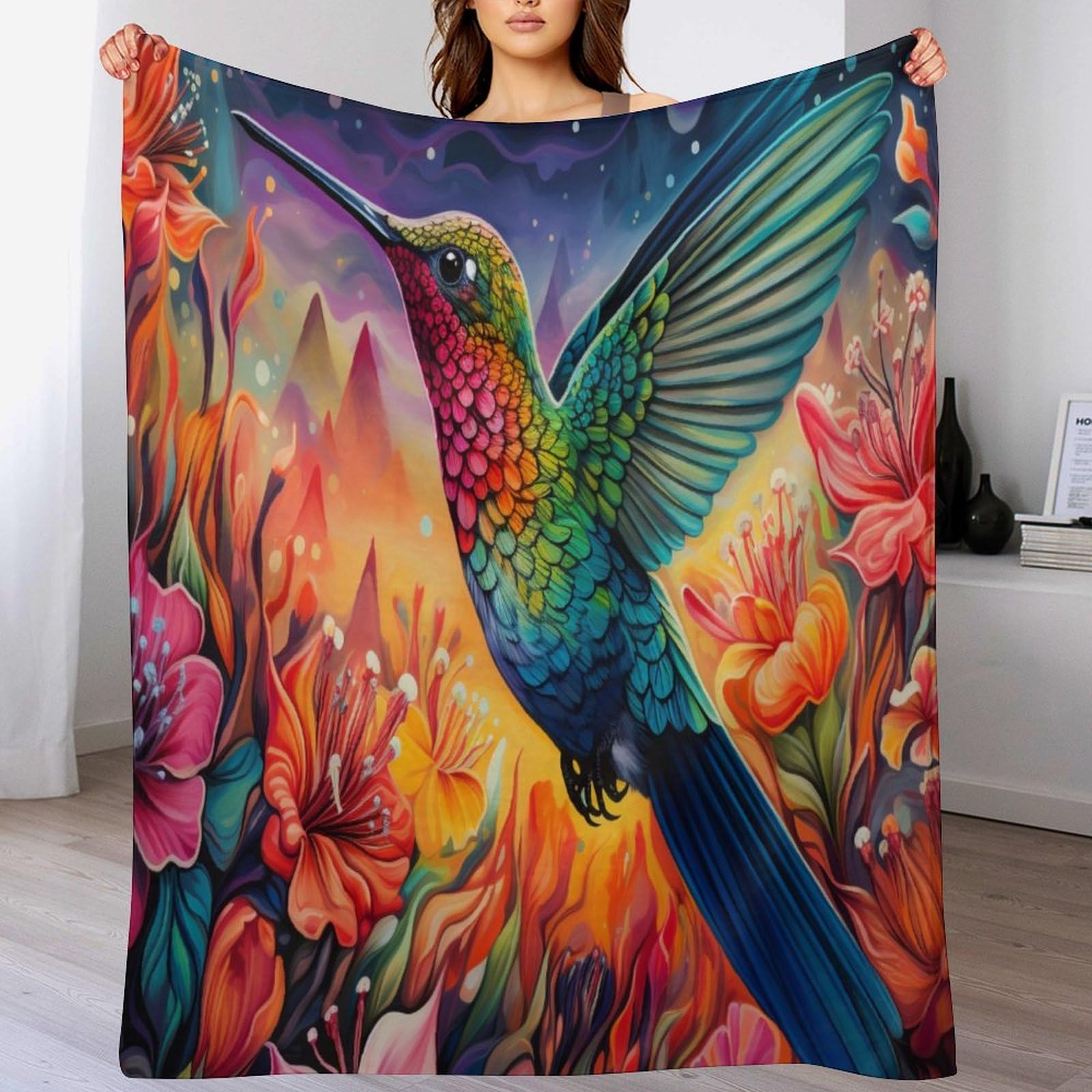 Couverture polaire oiseau 140x180cm plaid lit et canapé en flanelle de polyester