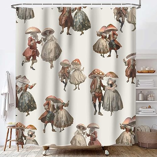 Divertida cortina de ducha de hongos, juego de cortinas de ducha vintage con diseño de hongos, bonitas cortinas de baño de tela impermeable para