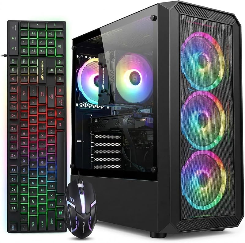 PC de escritorio para juegos, Core i5-13400F, RTX 3050 6G, 16G DDR4, 512G SSD | Torre de computadora para juegos para streaming, edición de vídeo, hogar, escuela, I5 hasta 4,6 GHz, ventilador ARGB, WiFi 6, BT 5,2, 4K DP, HDMI, Win11 Home