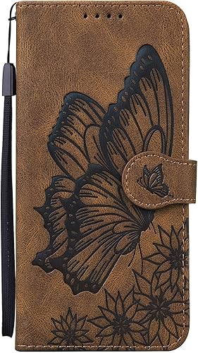 Funda tipo cartera compatible con iPhone 15, piel sintética, diseño de mariposa, funda de silicona suave con tarjetero y función atril, cierre