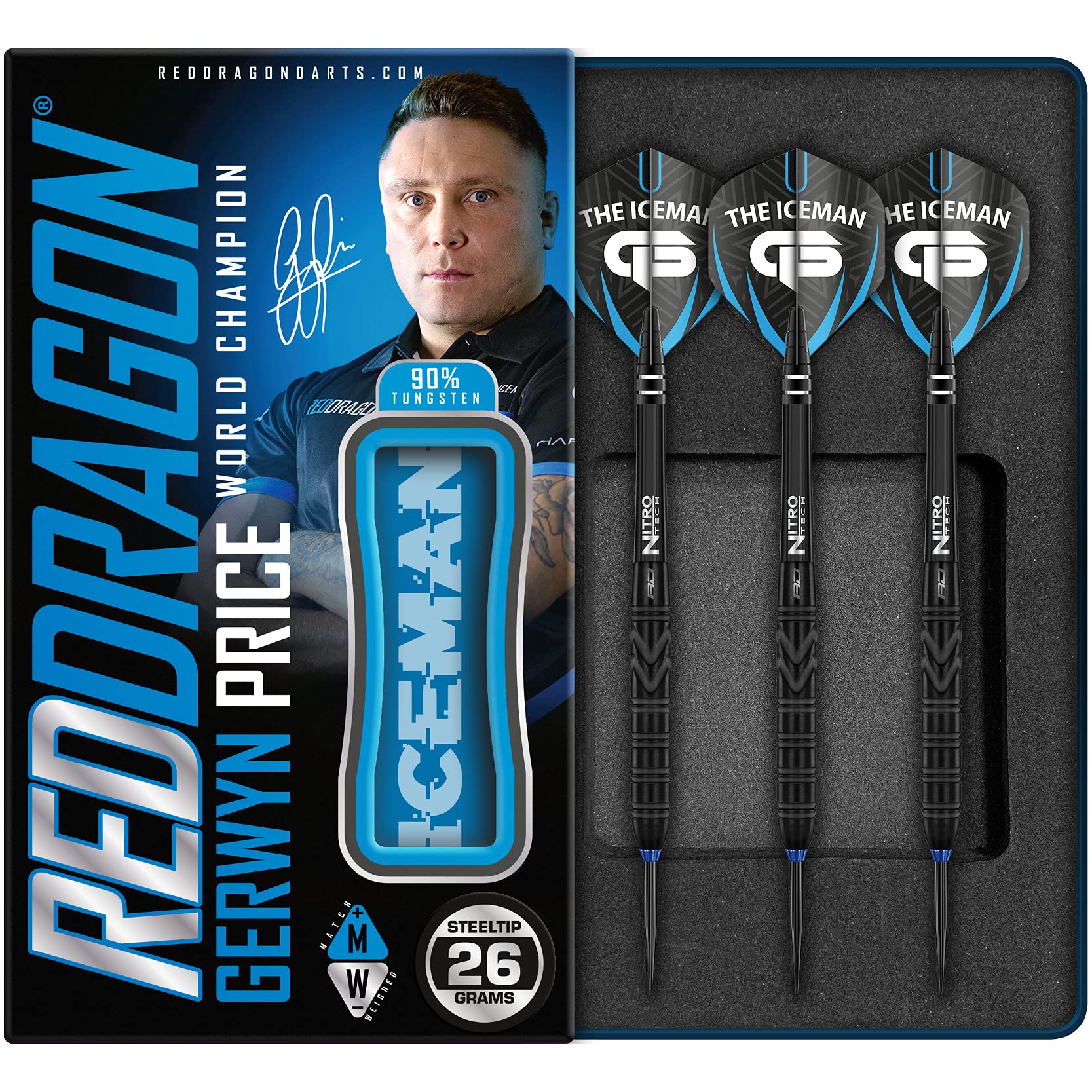 RED DRAGON Gerwyn Price Back to Black 20g, 22g, 24g, 26g - Tungsten Steeltip Darts Set with Flights 