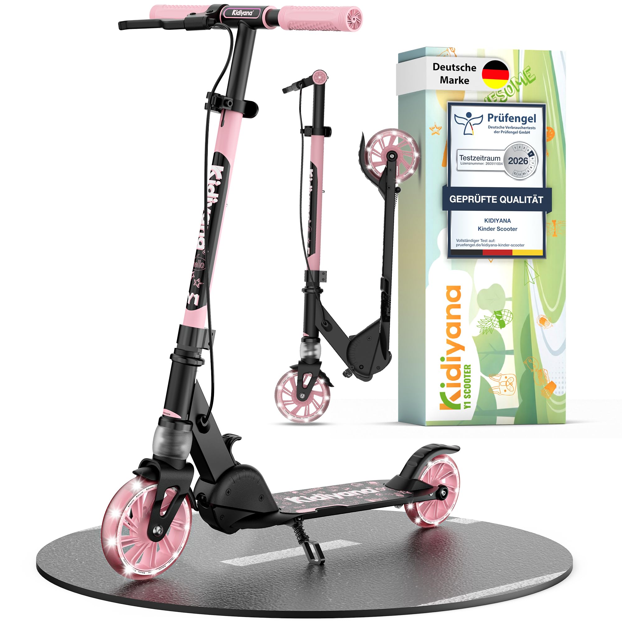 Kinderroller Scooter ab 5 Jahren bis 50 kg – Tretroller für Jungen & Mädchen mit 120 mm PU-Leuchträdern, ABEC-5 Kugellager, Handbremse & Stoßdämpfung, klappbar & höhenverstellbar