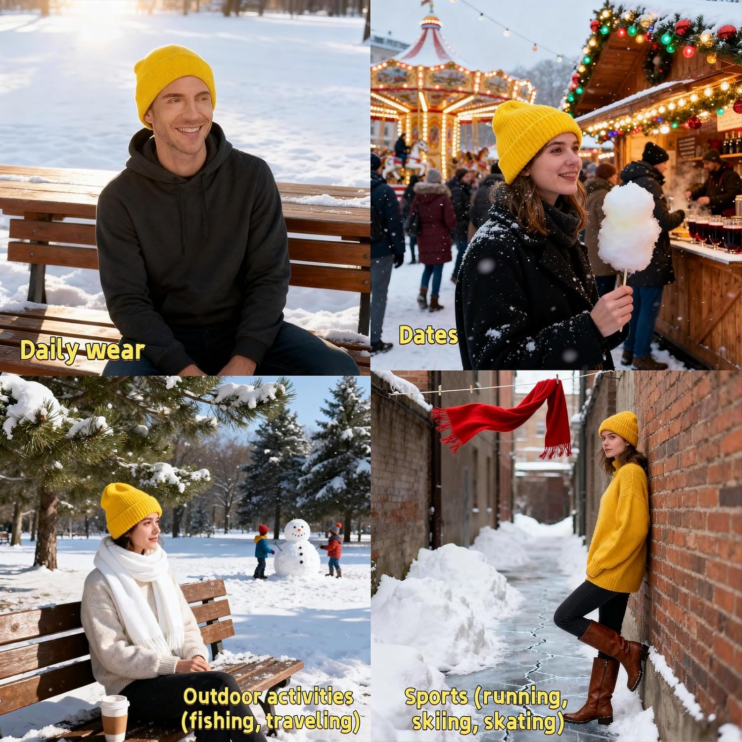 Ultra Soft Stretch Unisex Winter Beanie Hat -One Size Fits All | Unisex Winter Knit Fisherman Cap for Men & Women Yellow