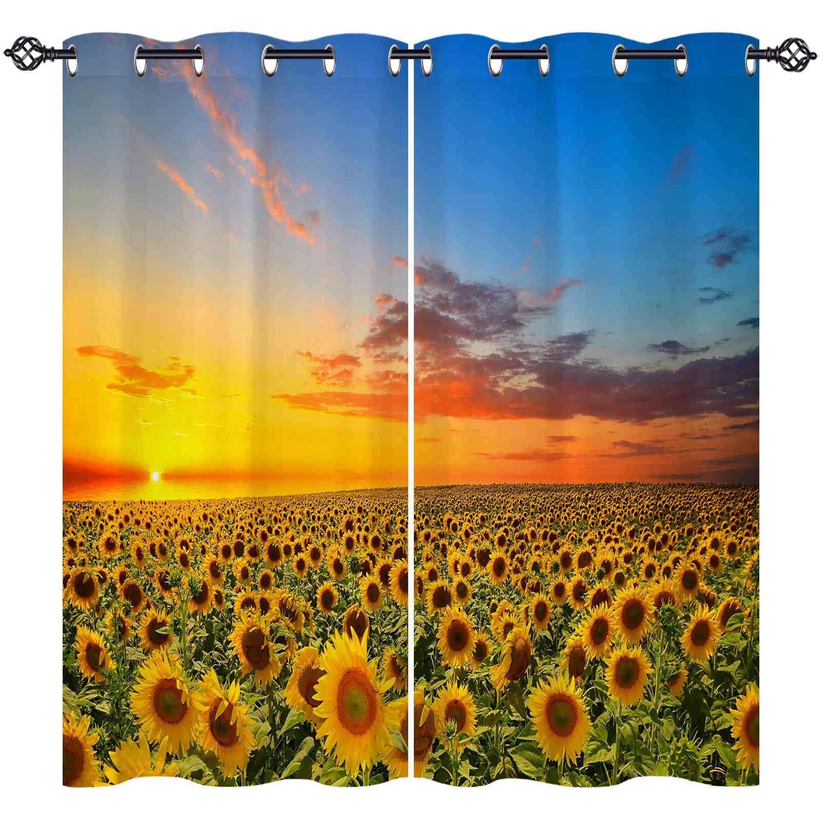 ANHOPE Sunflower Field Blackout Eyelet Curtains 2 Panels W 55" x L 69" — image 1