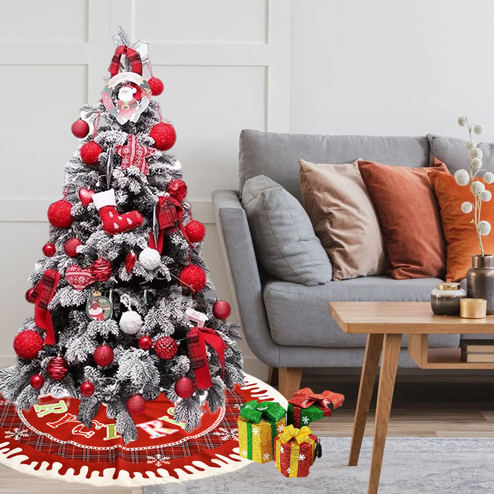 Gonna Albero Di Natale Vickerman 152 Cm, Grigio Ghiaccio Con Fiocchi Di Neve Ricamati, Panno Anatra