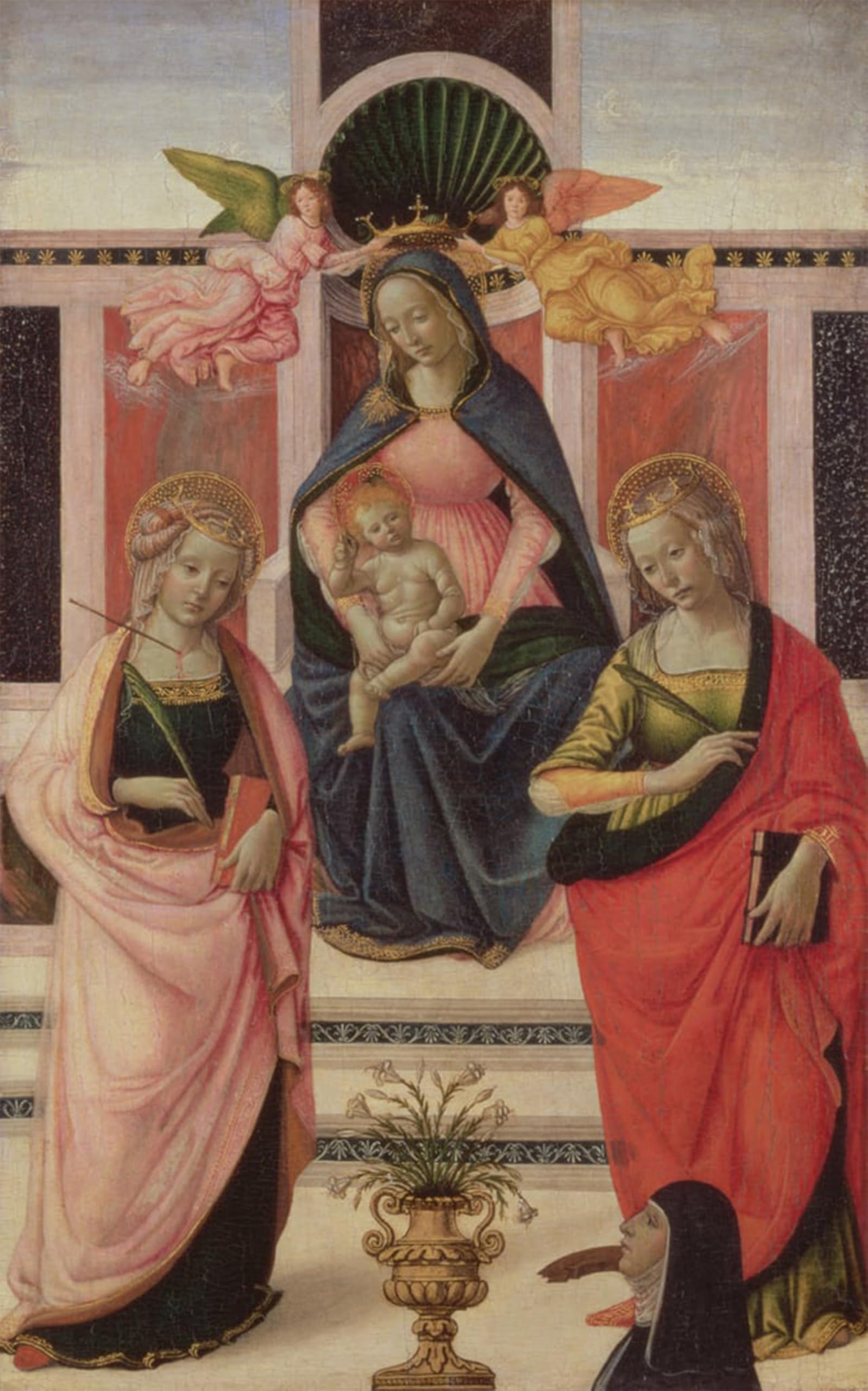 ARTXLXXBN Famous Painting Canvas Artwork Graffiti Print Virgin and Child Enthroned with St Ursula and St Catherine by Domenico Ghirlandaio Portrait Canvas Image for Home Decor 60x90cm