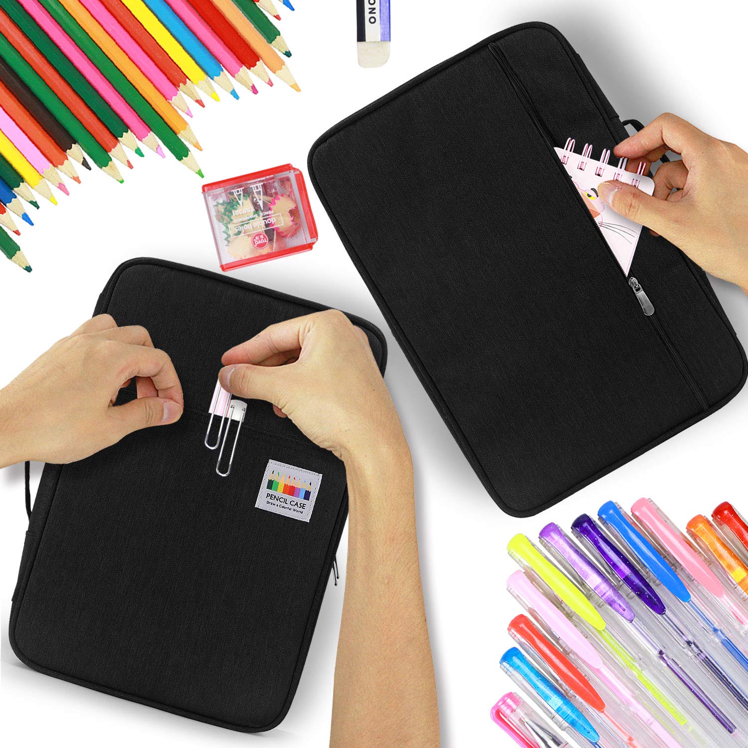 YOUSHARES 300 Slots matite professionale Astuccio Grande capacita matite Ampia Capacità Porta Penne Tasca Custodia Organizzatore Borsa Cancelleria per Teenager, Studenti e Artisti (Nero)