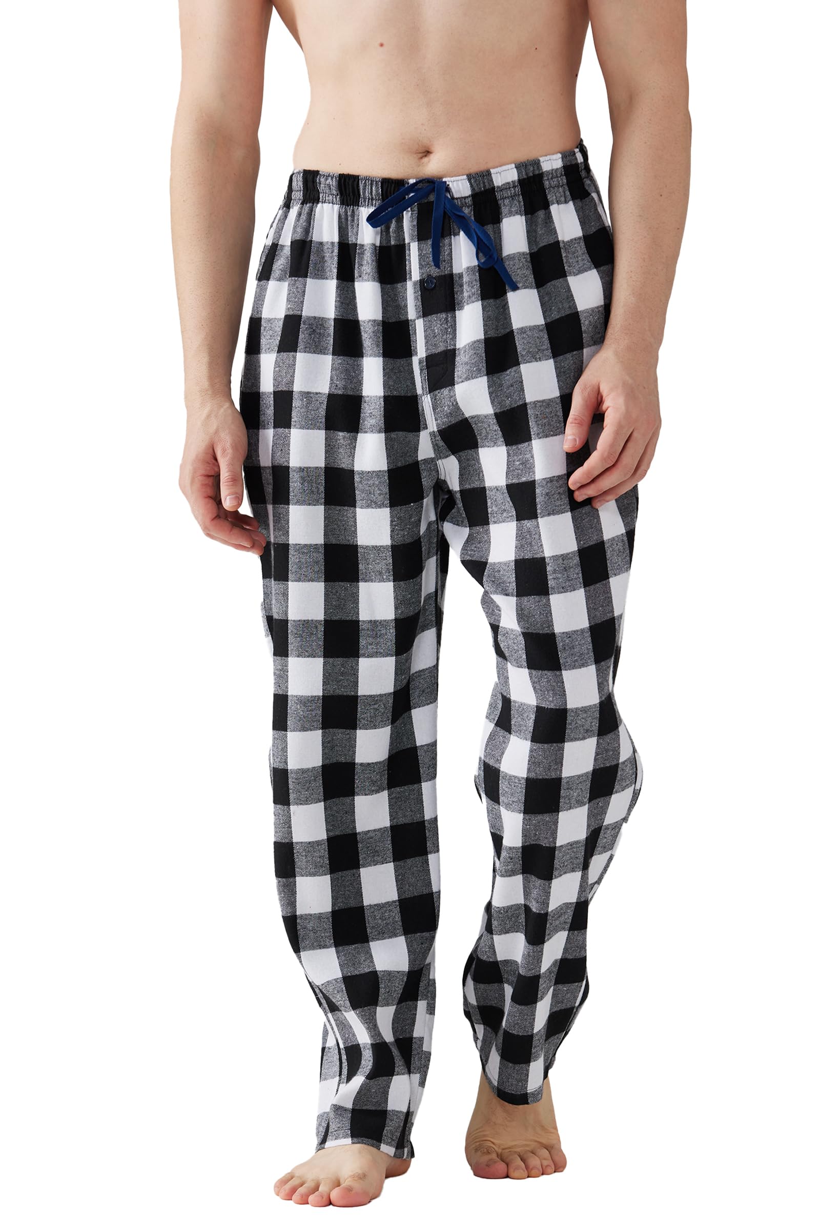 Mens Flannel Cotton Plaid Sleep Lounge Pants Pyjama Bottoms with Pockets and Button Fly White/Grey, XL-image-26