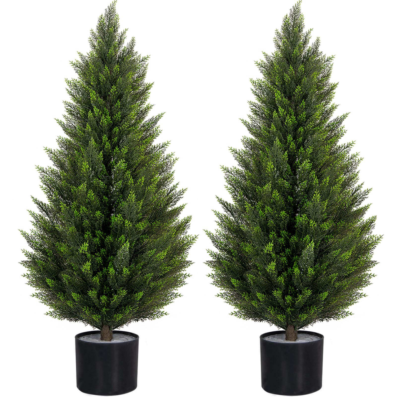 VIVATREES 3FT Artificial Topiary Cedar Trees, UV-Resistant Faux Evergreen Outdoor Plants, Artificial Pine Tree for Outdoor Front Porch Patio Entryway