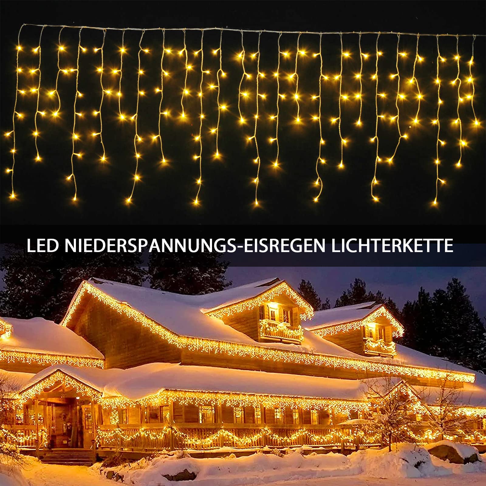 interGo Lichterkette Eisregen Außen, 15m 600er LED Lichtervorhang LED mit Timer, IP44 wasserdicht 8 Modi für Innen Außen Weihnachten, Schlafzimmer, Party, Hochzeit, Balkon, Garten Deko