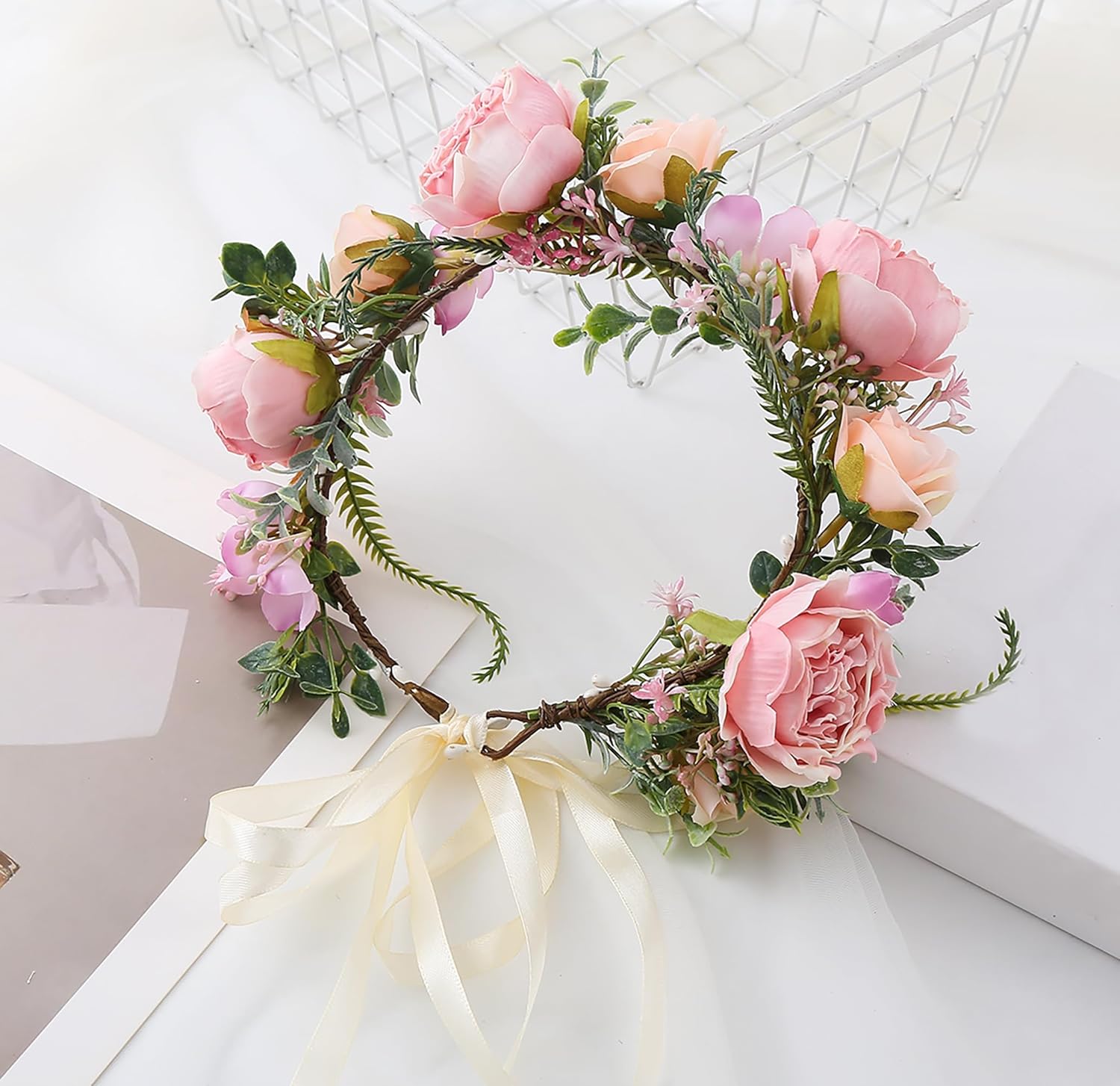 Flower Crown Bridal Floral Headband Flower Headpiece Halo Floral Crown Wedding Party Cosplay Halloween Photos - Image 7