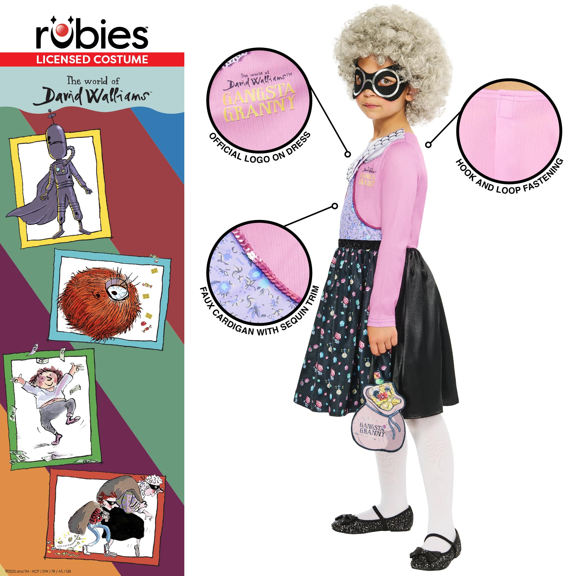 Rubies Official David Walliams Gangsta Granny Costume, Kids Fancy Dress, Size 7-8 Years Halloween, Multi - Image 4