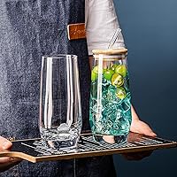 Vista 5 de Juego de 6 vasos altos de cristal, 18 onzas, tapas y pajitas de bambú, estilo vintage, resistentes a los arañazos, reutilizables, perfectos