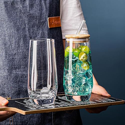 Miniatura 5 de Juego de 6 vasos altos de cristal, 18 onzas, tapas y pajitas de bambú, estilo vintage, resistentes a los arañazos, reutilizables, perfectos para el