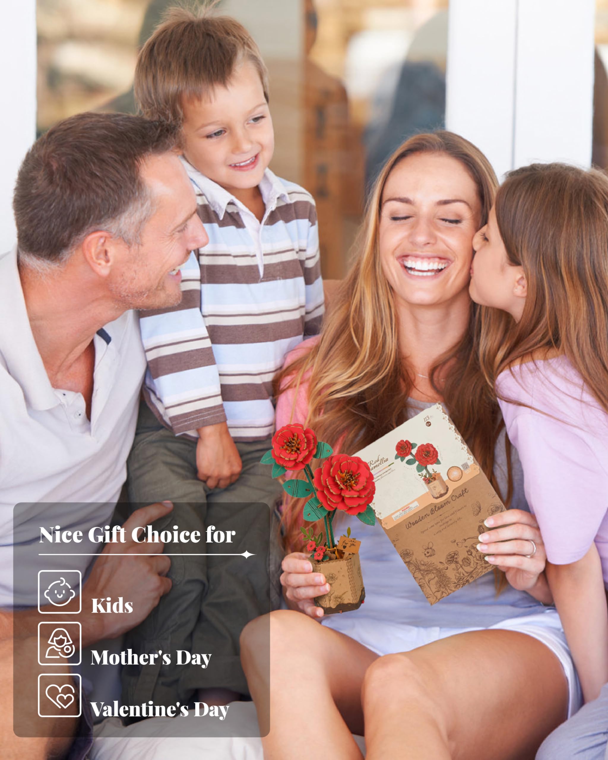 Rolife 3D-puzzel, bloemenboeket, houten bloemen, handwerk, modelkits voor volwassenen, eeuwige bloemen, romantisch cadeau voor verjaardag, Valentijnsdag, Moederdag (sering
