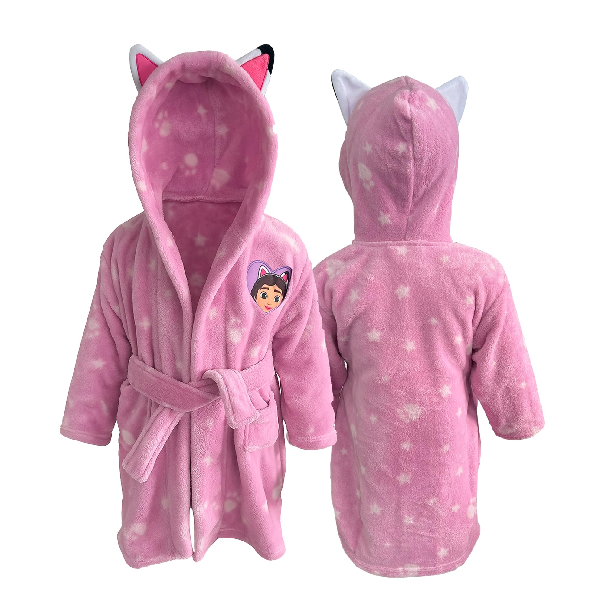 OMYDREAM Gabby Et La Maison Magique Robe de Chambre Fille | Polaire Douce | Chaude & Confortable | Capuche | Broderie Cœur | Oeko-TEX | Rose