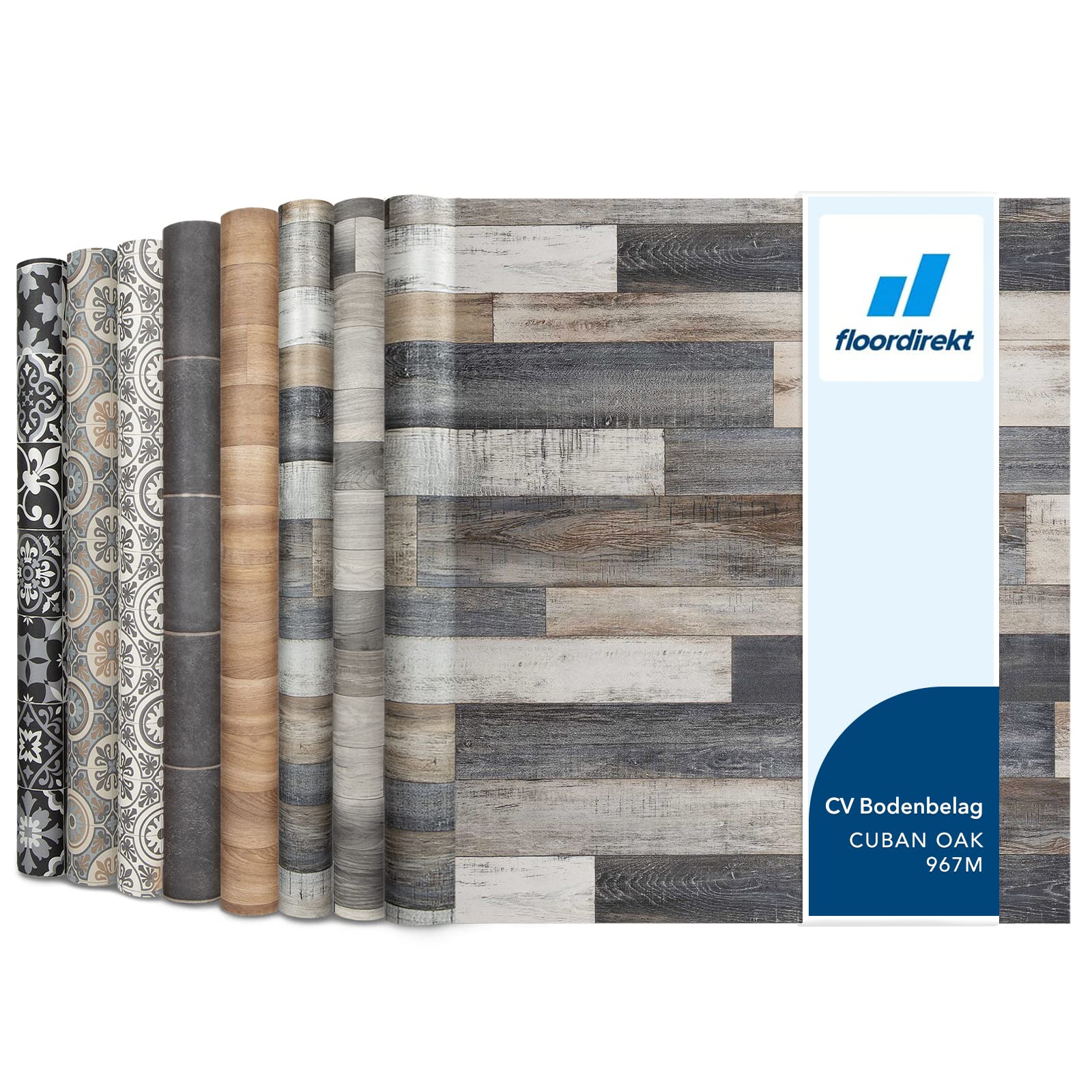 Floordirekt CV PVC Vinyl Flooring, Wood Effect Flooring Cover Rolls, Realistic Cushion Vinyl Floor for Kitchen, Bedroom, Homes, Hallways, Living Room (100 x 100 cm, Plaza Cuban Oak 967M)