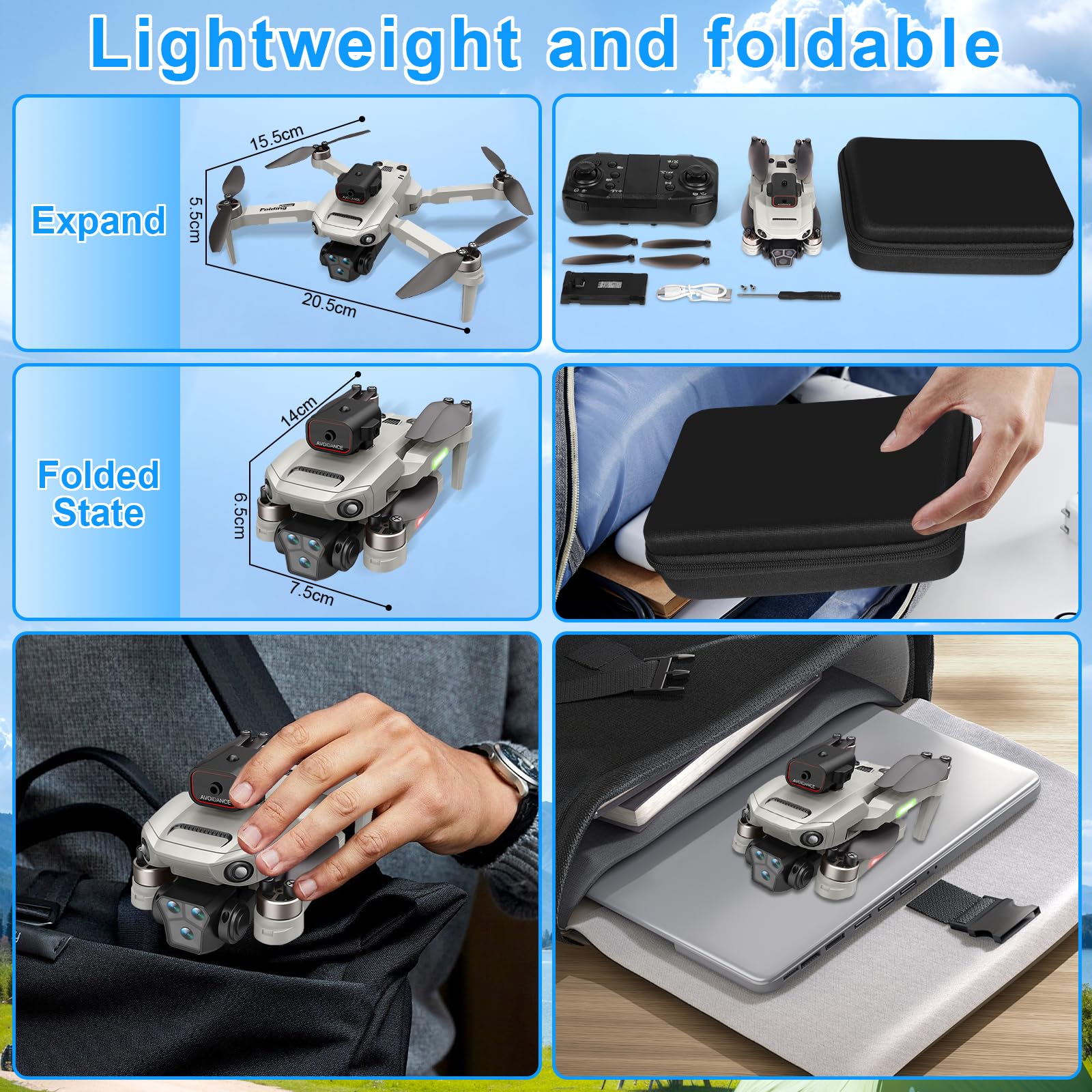 Drone Con Telecamera 4K, Drone Pieghevole, Motore Brushless, Quadricottero FPV WiFi, Volo A Traiettoria, 3D Flip, Decollo/Atterraggio 1 Tasto, per Bambini o Novizi, 2 Batterie