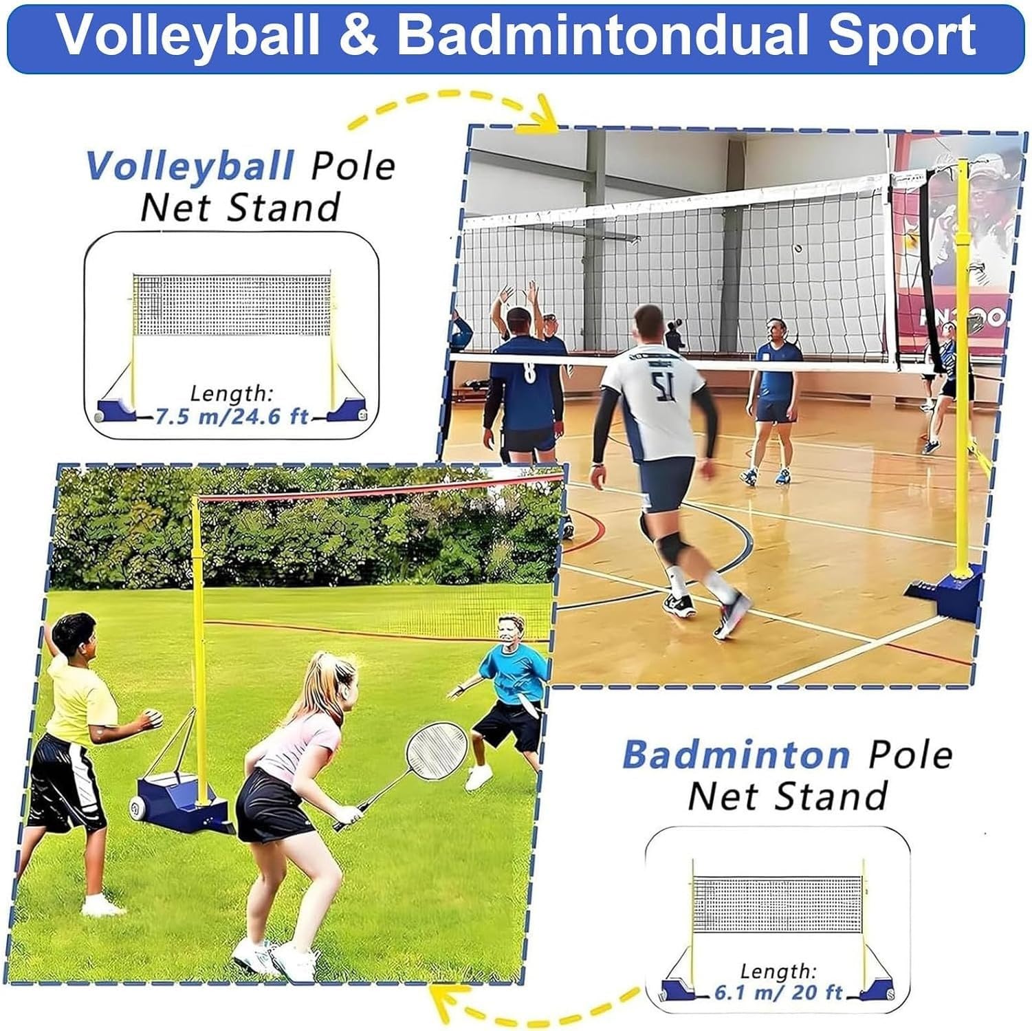Red de Voleibol portátil con Postes y Dos Redes Ajustables