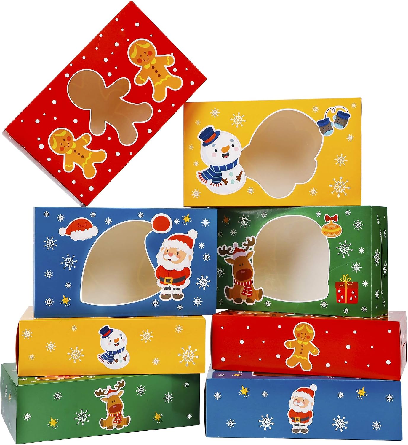 Lulu Home 24 Pieces Christmas Treat Boxes, Transparent Window 3D Xmas House Cardboard for Gifts and Candy, Holiday Party Favor Supplies Candy and Cookies Boxes
