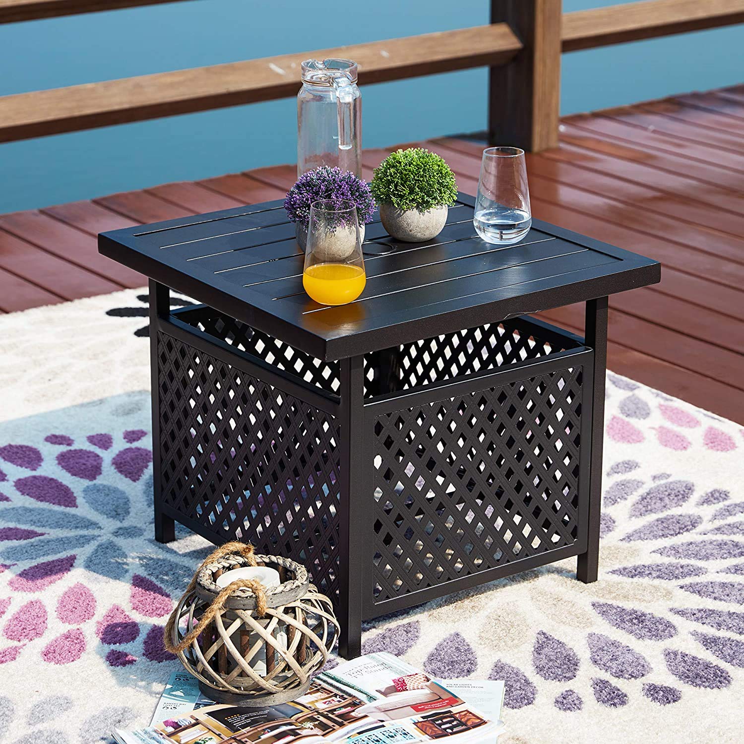 INDIAN DECOR. 45174 Home Patio Side Table Stand Steel Outdoor Coffee Bistro Deck Garden Pool, Black-image-29