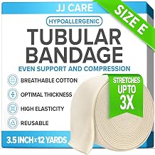 JJ CARE Tubular Bandage, 3.5” x 12 Yards Stockinette Tubing for Ankles and Knees, Tubi Grip Size E Reusable Elastic Bandage Sleeve, Compression Tubes for Knees and Calf, Rubber Latex w/Cotton