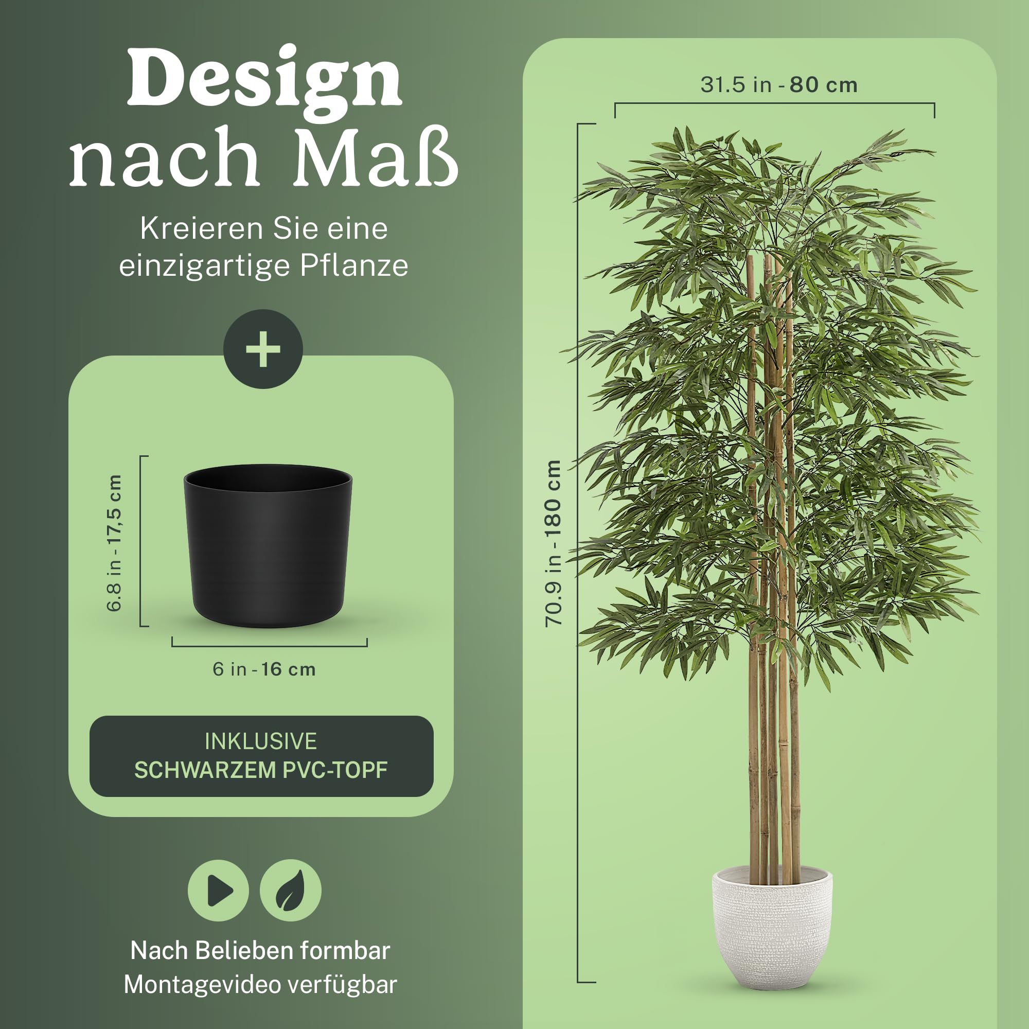 Maia Shop | Künstlicher Bambus | Künstlicher Baum | Maße: 180 x 80 cm | Künstliche Pflanzen | Fake Plant | Plastik Pflanze | Deko | Deko Wohnzimmer