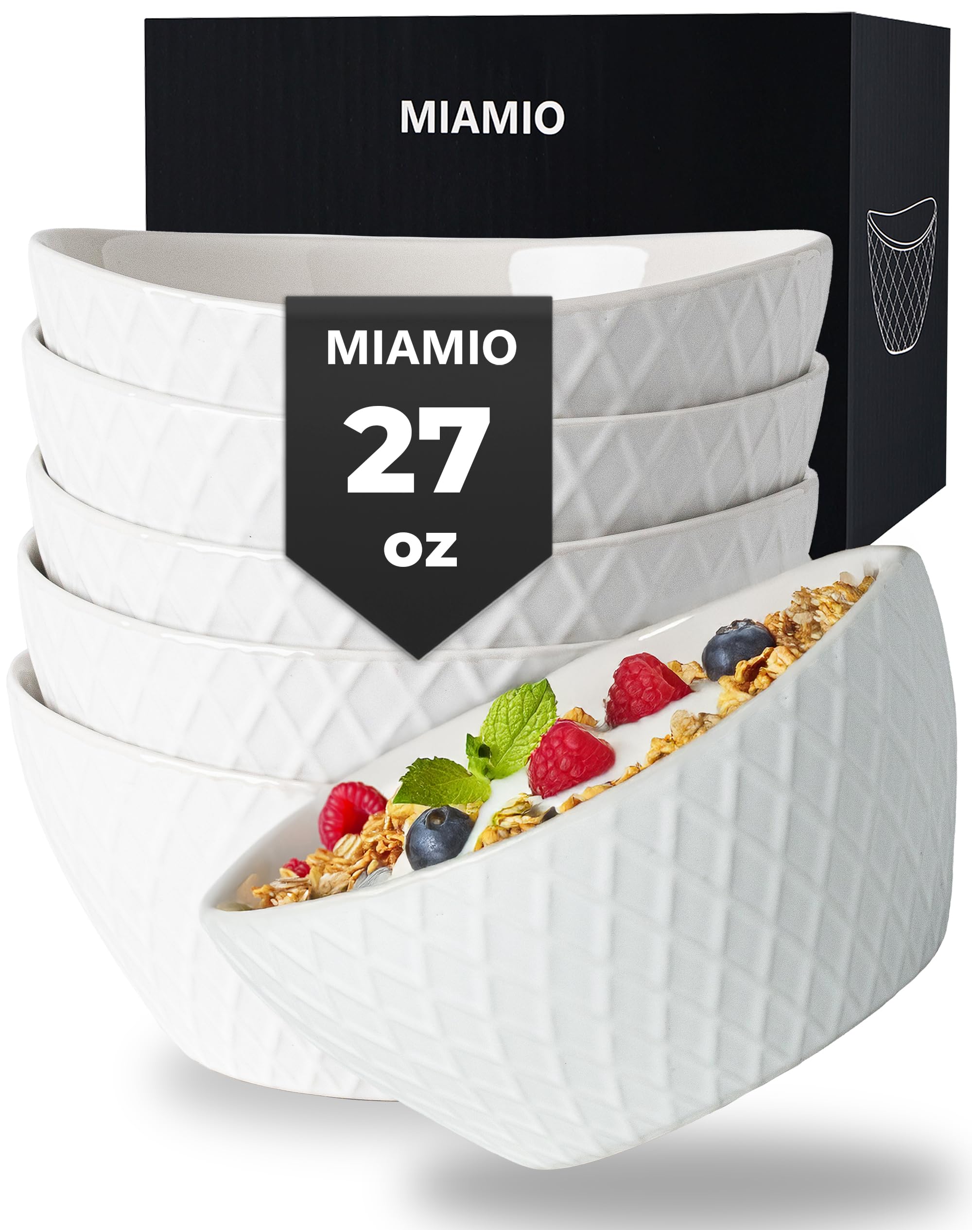 MIAMIO - 6 x 800 ml - Bowl Set/Cereal Bowl Set - Modern Bowls Matte – Bowls Set Large - Palmanova Collection