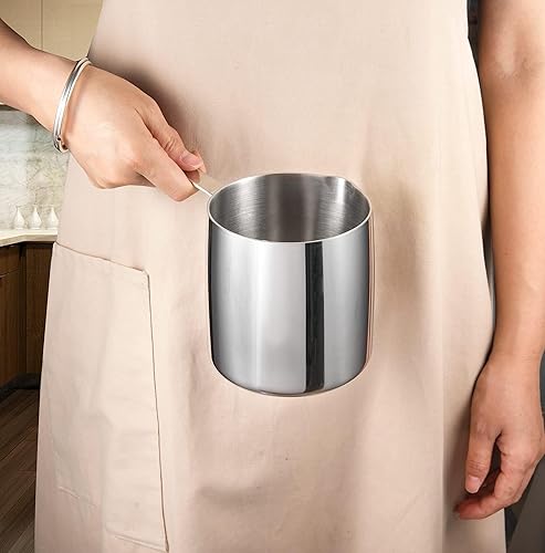 Miniatura 3 de IMEEA Olla calentadora de leche turca de acero inoxidable 1810 de tres capas con boquilla (30 oz30.4fl oz)