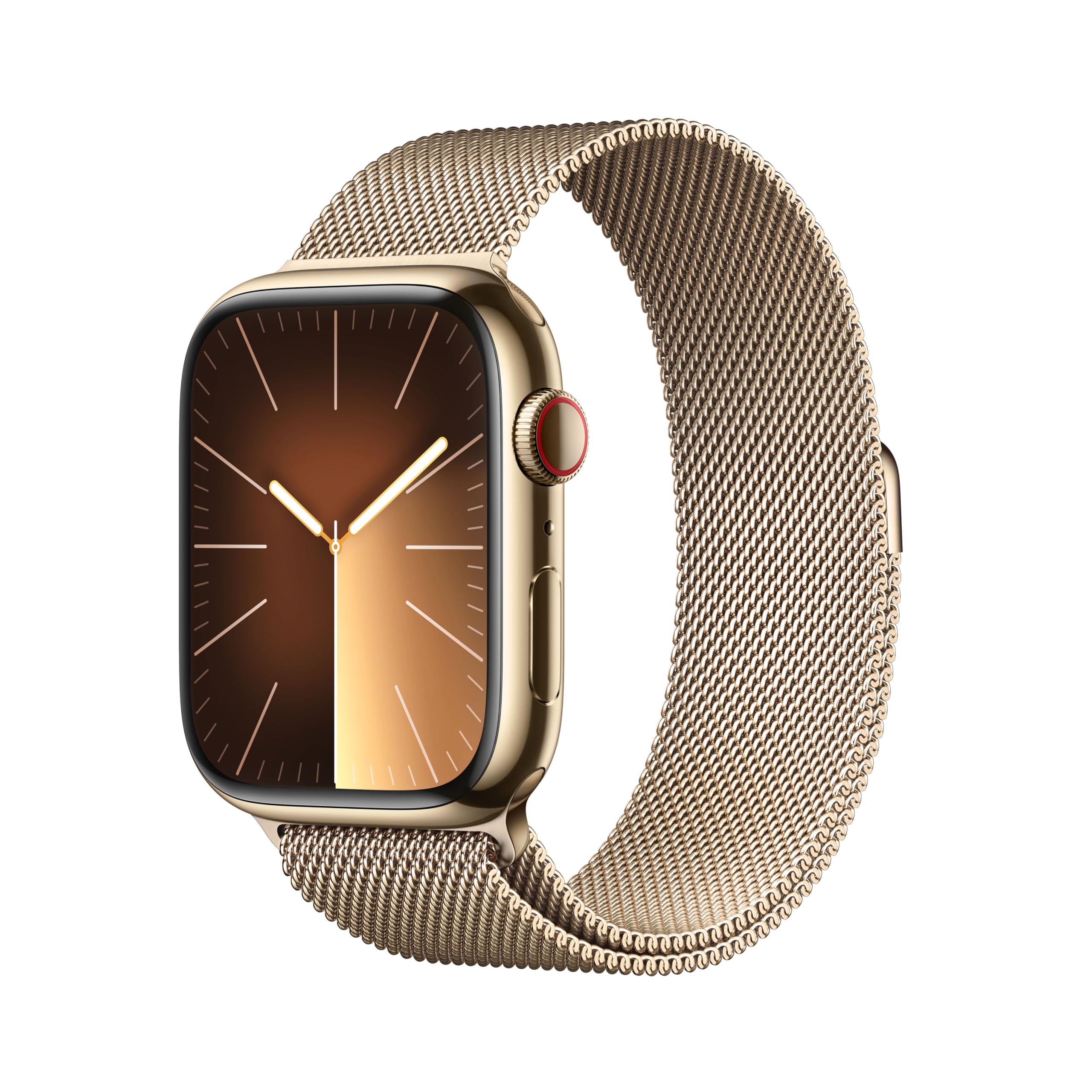New Apple Watch Series 9 [GPS + Cellular 41mm] Smartwatch with Gold Stainless steel Case with Gold Milanese Loop One Size. Fitness Tracker, Blood Oxygen & ECG Apps, Water Resistant