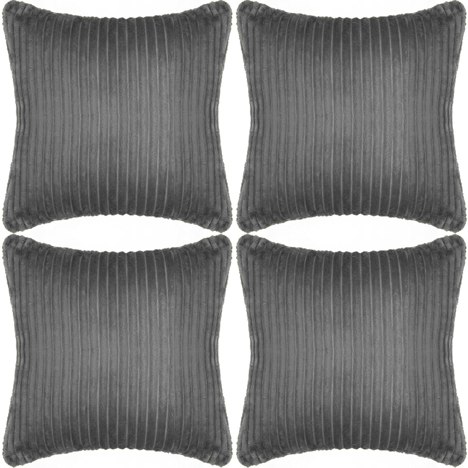 Adore Home 4 Pack Ribbed Cushion Covers 45x45cm with Soft Sherpa Reverse | Reversible Cosy Fleece Stylish Pillow Cases, Charcoal
