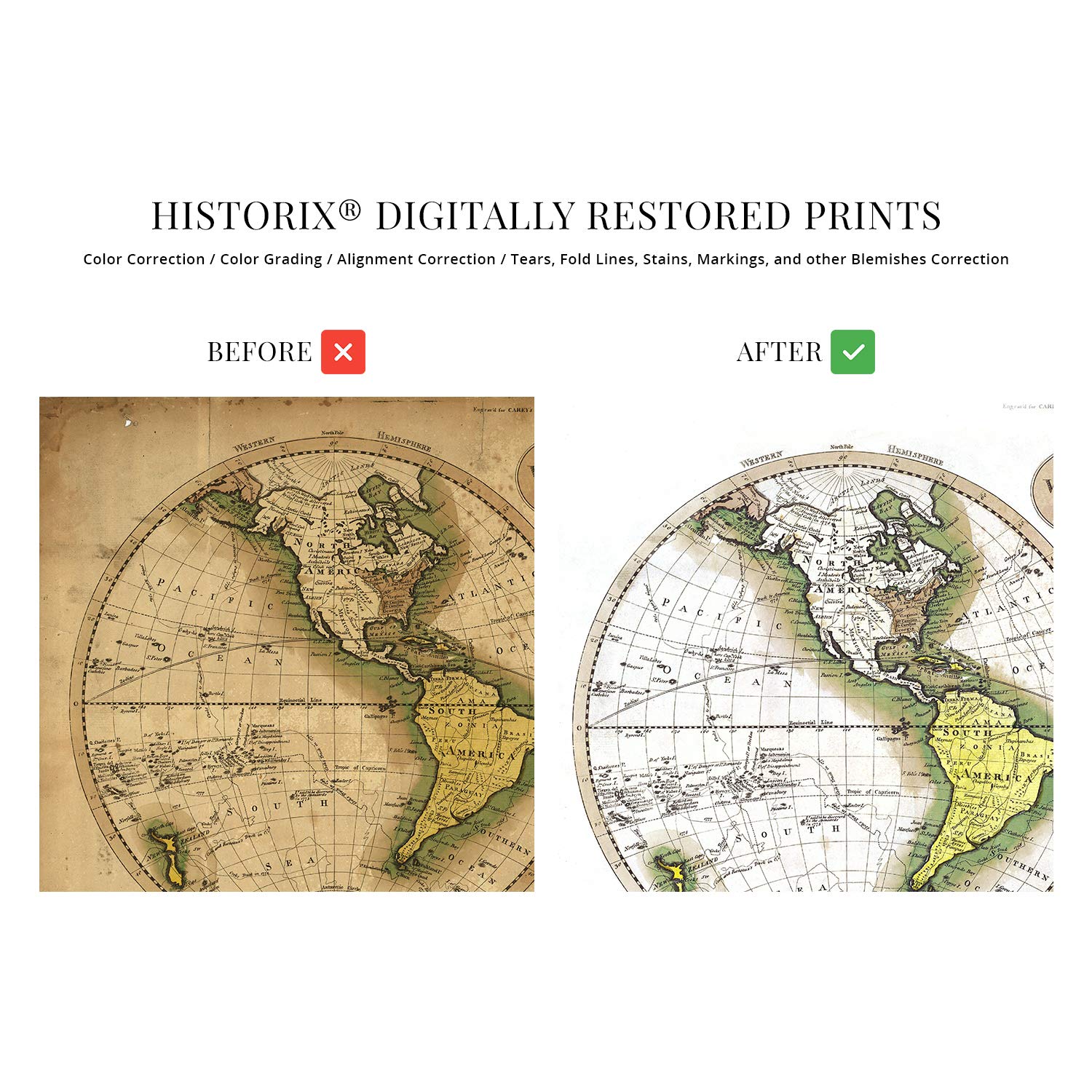 Amazon.co.jp: Historix Vintage 1795 世界地図 - (ホワイト) 18x24