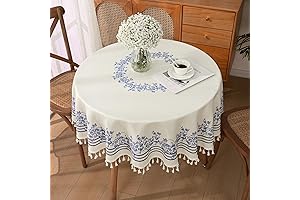 Blue Floral Round Tablecloth 55"