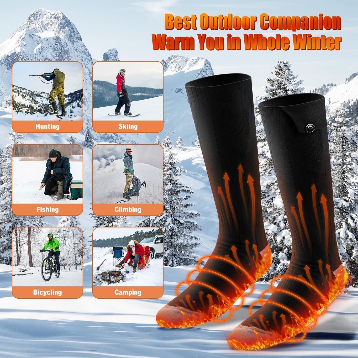 Heated Socks APP Control for Men Women, 6000mAh*2 Battery Heated Socks, Rechargeable Smart Foot Warmers Washable for Camping Fishing Cycling Skiing Skating Hiking - Image 6